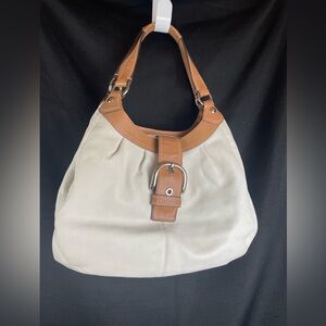 Vintage Coach Tan and Cream Shoulder Bag